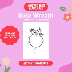 Rose Wreath Knitted Wire Art Template, Wire Bending Designs, Template for Knitted Wire Template, Rose Shape Decor, Tricotin, icord