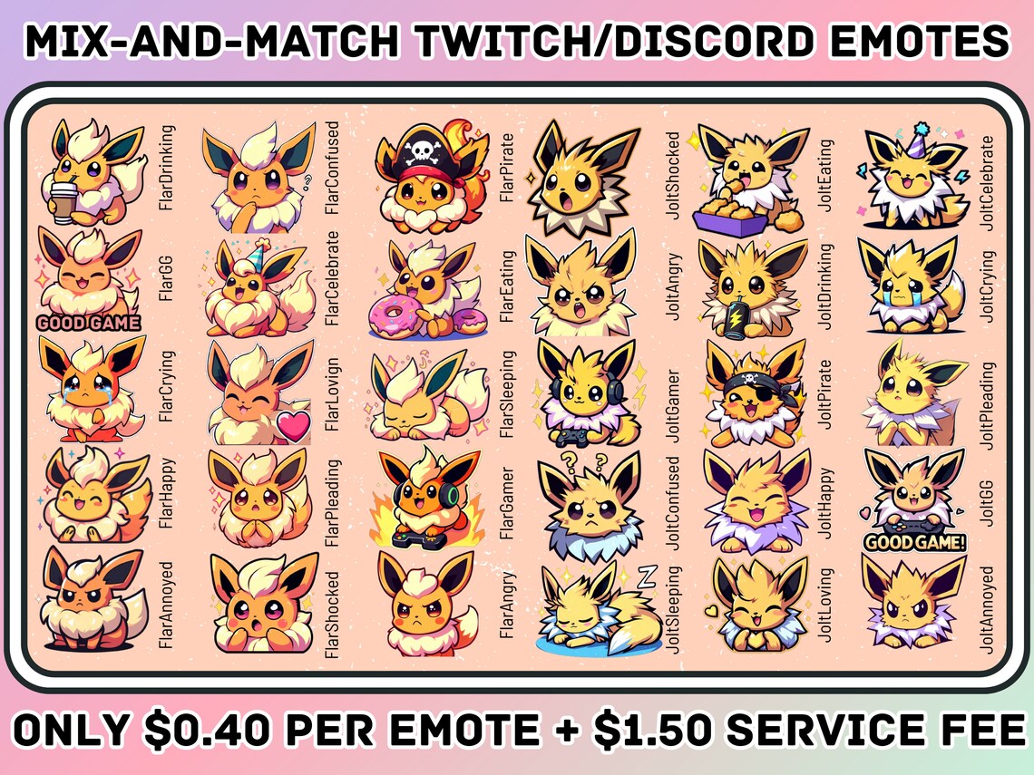 Mix-and-match Pokemon Twitch/discordemotes: 10 Emotes - Etsy
