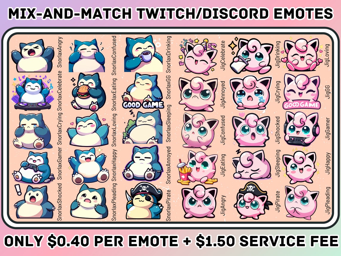 Mix-and-match Pokemon Twitch/discordemotes: 10 Emotes - Etsy