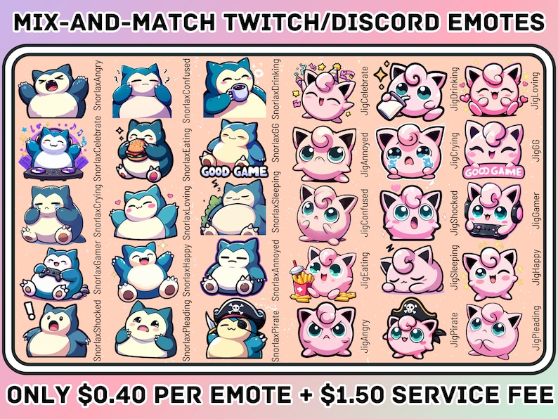 Mix-and-match Pokemon Twitch/discordemotes: 10 Emotes - Etsy