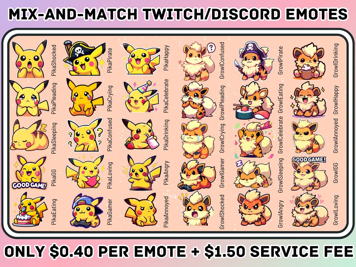Mix-and-match Pokemon Twitch/discordemotes: 10 Emotes - Etsy