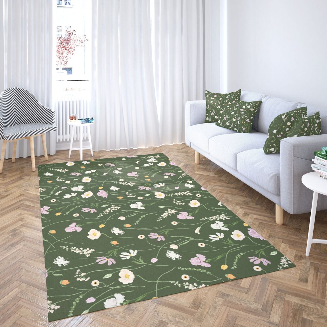 Green Area Rug, Cottagecore Rug, Aesthetic Rug, Green Bedroom Rug