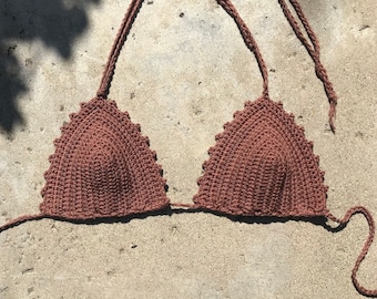 Kasa Crochet Bikini, Triangle Bikini, Brown