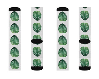 Monstera Leaf Socks / Plant Leaf Print Socks , House Plant Lover , Monstera Print Socks , Perfect Gift For House Plant Parents