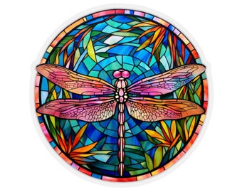 Vibrant Stained Glass Dragonfly Sticker