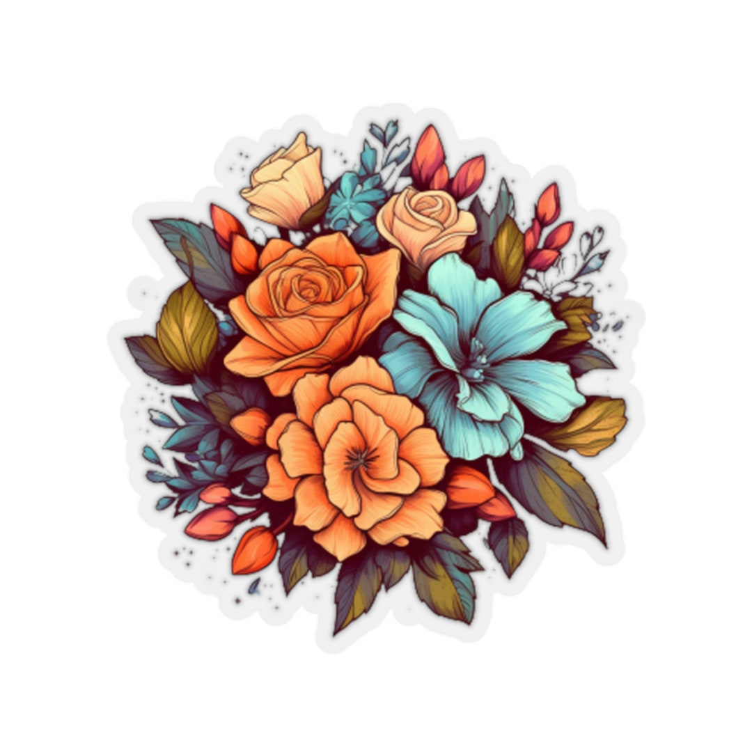 Vibrant Flower Bouquet Sticker /decal , Cute Flower Sticker , Floral ...