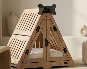 WLO® Natural Oak Lakota Dog Crate | Indoor & Patio Dog Kennel, Luxury Furniture