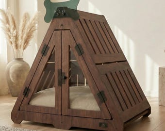 WLO® Classic Walnut Lakota Dog Crate | Indoor & Patio Dog Kennel, Luxury Furniture