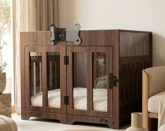 WLO® Classic Walnut Pueblo Dog Crate | Indoor & Patio Dog Kennel, Luxury Furniture