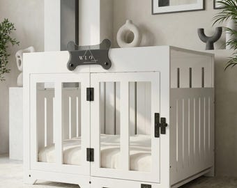 WLO® Pure White Pueblo Dog Crate | Indoor & Patio Dog Kennel, Luxury Furniture