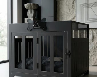 WLO® Onyx Black Pueblo Dog Crate | Indoor & Patio Dog Kennel, Luxury Furniture