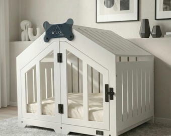WLO® Pure White Gabled Dog Crate | Indoor & Patio Dog Kennel, Luxury Furniture