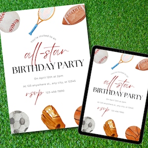 All Star Sports Birthday Party invitation - Personalized