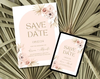 Pink Floral Arch Save the Date Invitation - Personalized and Printable