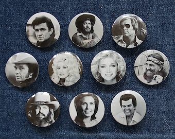 1970's Country Music Legends Button Pins