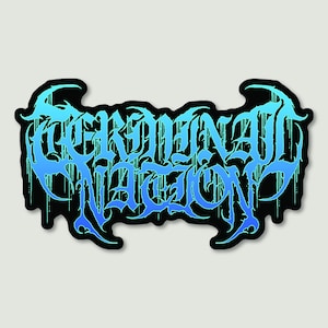 May include: A black and blue gradient sticker with the text "CARDINAL NATION" in a gothic font.