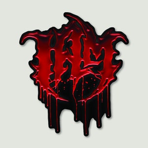 May include: A red and black metal logo with dripping blood. The logo is in the shape of the word "WRETCHED".