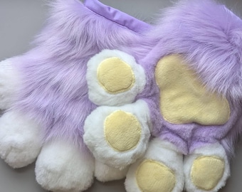 Faux Fur Fursuit Paws: Purple & White, Handmade, Small/Medium