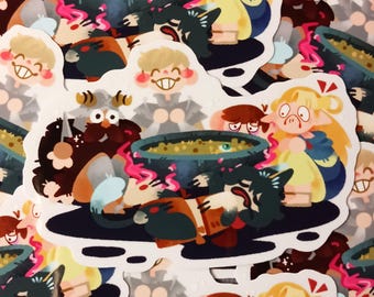 Dungeon Meshi Group Clear Vinyl Sticker (3 Inch)