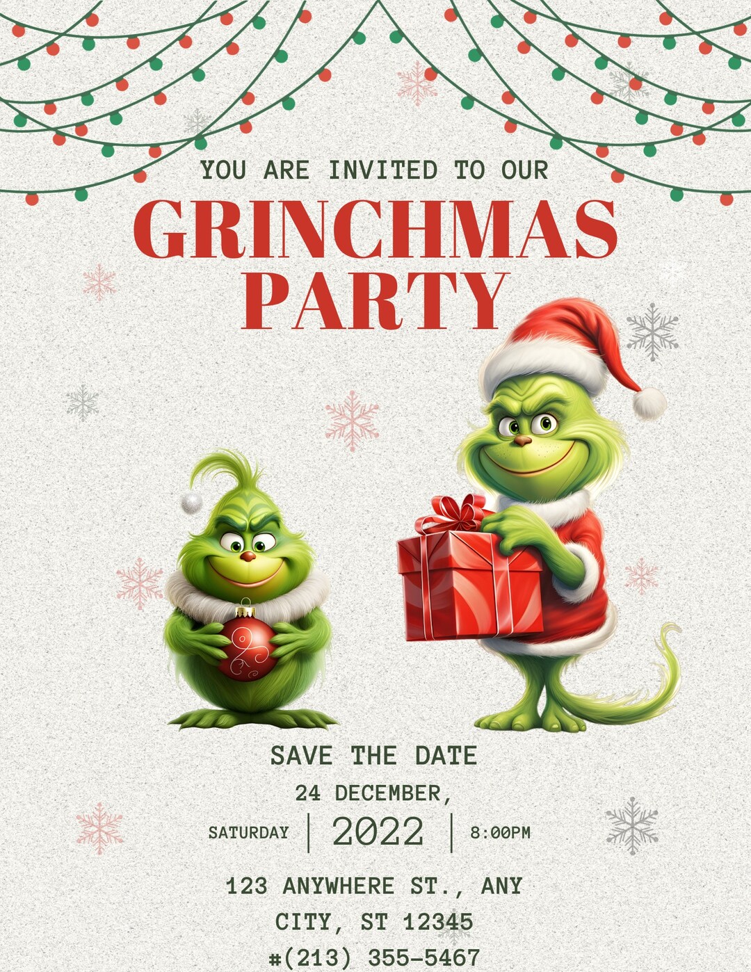 Grinch, Editable, Invitation, Grinch Party, Christmas Party Invite, Buy ...