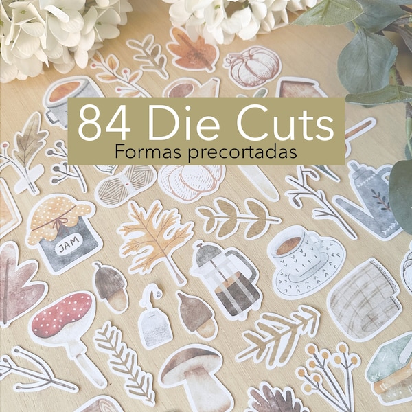 Set Die Cuts COZY. 84 formas precortadas de otoño para Scrapbooking, Journal, Cardmaking, Junk Journal... Laura Inguz