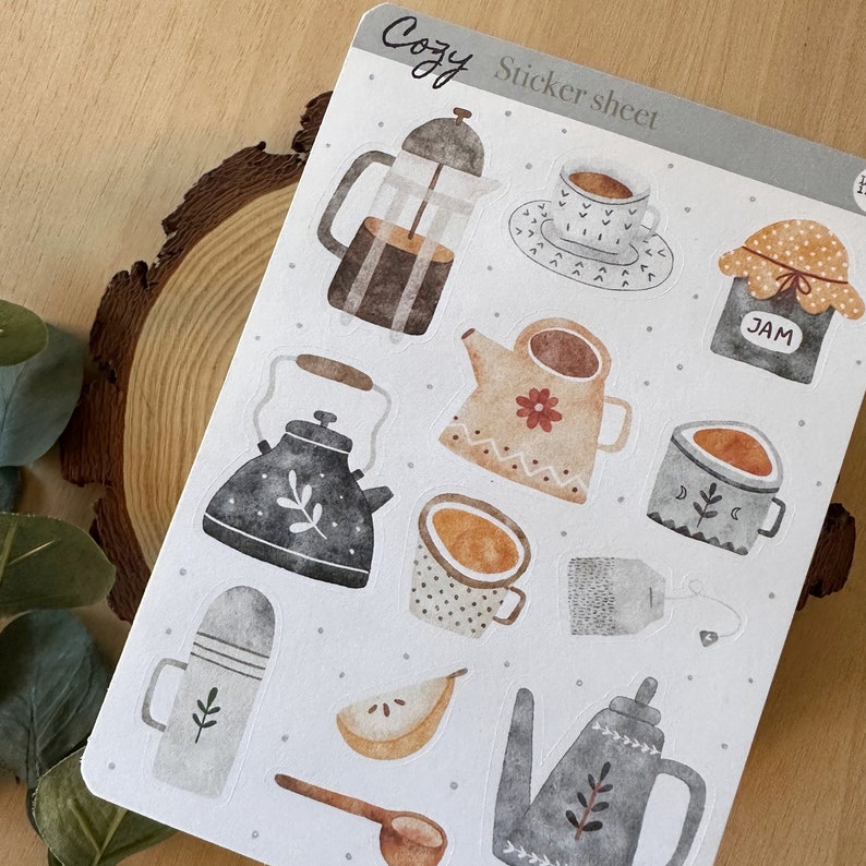 STICKERS Set Cozy Coffee. 1 Sheet with 12 stickers for Bullet Journal, Planner, Scrapbooking, Cardmaking. Laura Inguz image 3