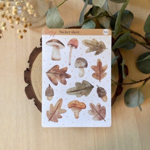 STICKERS Set Cozy Leaves. 1 Sheet with 12 stickers for Bullet Journal, Planner, Scrapbooking, Cardmaking. Laura Inguz image 1