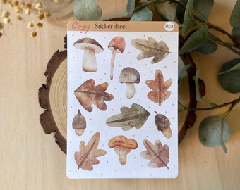 STICKERS Set Cozy Leaves. 1 Sheet with 12 stickers for Bullet Journal, Planner, Scrapbooking, Cardmaking. Laura Inguz