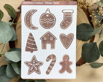 AUTOCOLLANTS Biscuits de Noël. 1 Feuille de 9 autocollants pour Bullet Journal, Planner, Scrapbooking, Cardmaking. Laura Inguz