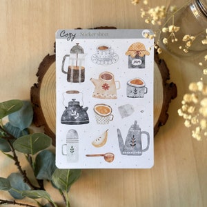 STICKERS Set Cozy Coffee. 1 Sheet with 12 stickers for Bullet Journal, Planner, Scrapbooking, Cardmaking. Laura Inguz image 1
