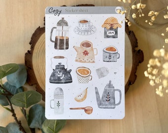 STICKERS Set Cozy Coffee. 1 Hoja con 12 pegatinas para Bullet Journal, Planner, Scrapbooking, Cardmaking. Laura Inguz