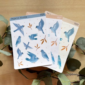 STICKERS Pájaros. 1 Hoja con 12 pegatinas para Bullet Journal, Planner, Scrapbooking, Cardmaking. Laura Inguz
