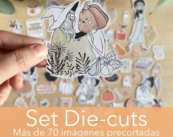 Set Die Cuts Bewitched. Más de 70 imágenes precortadas de Halloween para Scrapbooking, Journal, Cardmaking, Junk Journal... Laura Inguz