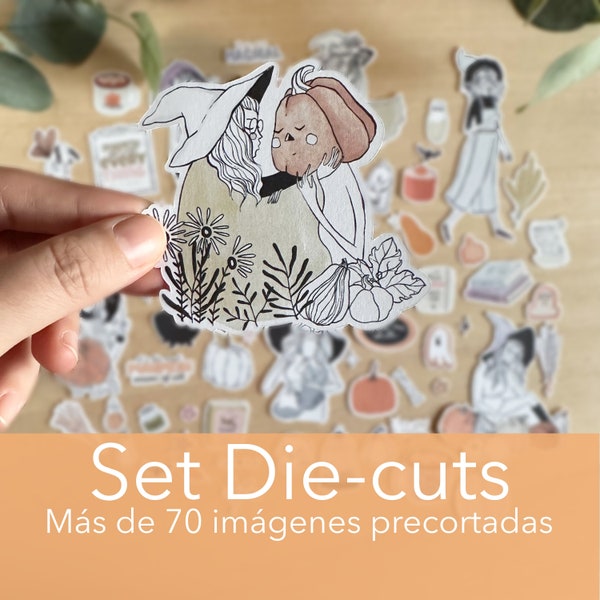 Set Die Cuts Bewitched. Más de 70 imágenes precortadas de Halloween para Scrapbooking, Journal, Cardmaking, Junk Journal... Laura Inguz