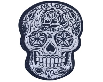 Biker Patch Embroidered Biker Patch Skull Rose Embroidered Badge - Iron On Or Sew On For Jackets & Jeans UK GB Theme Patch - Foto 7
