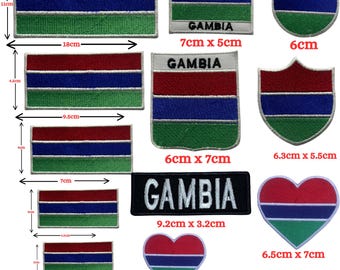 Parche termoadhesivo con la bandera nacional de Gambia en diferentes tamaños, bordado y para coser.