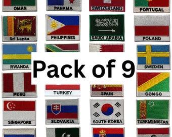 Pack of 9 National Flag Patches Iron/Sew On Embroidered Badges for Clothing O-T