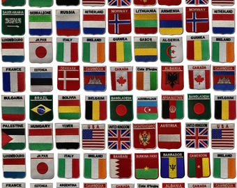 Country Shield Flag Patch - Embroidered Iron On Applique F-O