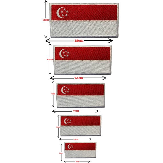 Geborduurde patch met de vlag van Singapore. Naai of strijk erop