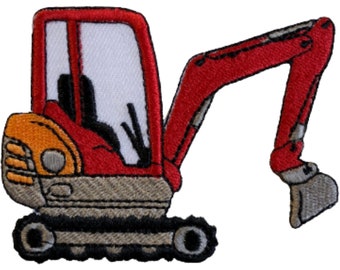 Parche termoadhesivo rojo para camión cargador de construcción, insignia bordada para coser