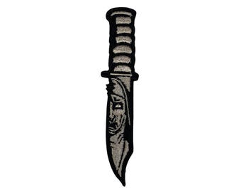 Parche termoadhesivo bordado con forma de cuchillo asesino de fantasmas de Halloween, para coser o pegar