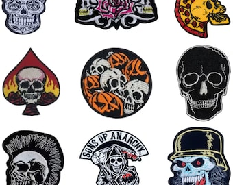 Embroidered Biker Skull Iron-On Patch - Racing Badge Applique