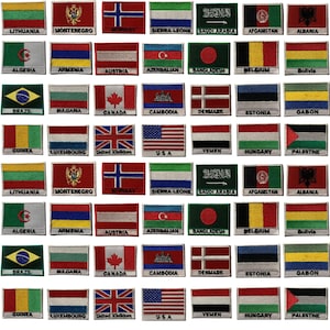 International Country Flag With Name Iron On Patch Embroidered Sew On Applique National Country Flag A-E