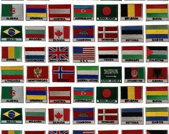 International Country Flag With Name Iron On Patch Embroidered Sew On Applique National Country Flag A-E