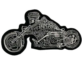 Skeleton Biker Embroidered Patch – Iron On/Sew On Motorcycle Badge