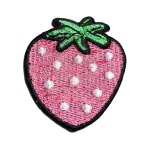 Pink Strawberry Patch Embroidered Iron Sew On Fruit Badge Embroidery Crafts Applique