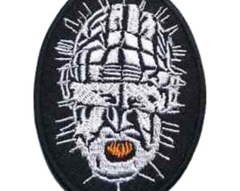 Parche termoadhesivo de terror con cara de Pinhead del personaje Hell Raider, bordado para coser o aplicar