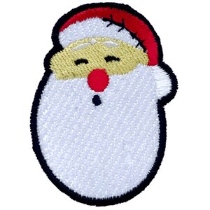 May include: Embroidered iron-on patch featuring a cartoon Santa Claus with a red hat, white beard, and closed eyes. The patch is ideal for adding a festive touch to clothing, bags, or other fabric items.