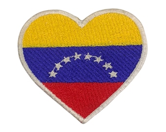 Parche termoadhesivo con la bandera de Venezuela en forma de corazón, bordado para coser o pegar