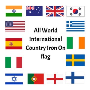 Puede incluir: Una colección de parches para planchar con banderas de todo el mundo, incluyendo Estados Unidos, Reino Unido, India, España, Irlanda, Grecia, Suecia, Finlandia, Portugal, Israel y Australia.  All World International Country Iron On flag.